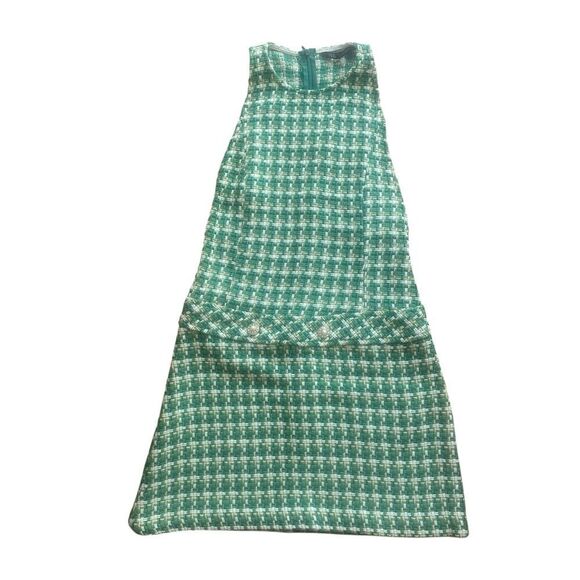 Zara Green Tweed Pinafore Dress Size SMALL - Picture 8 of 12